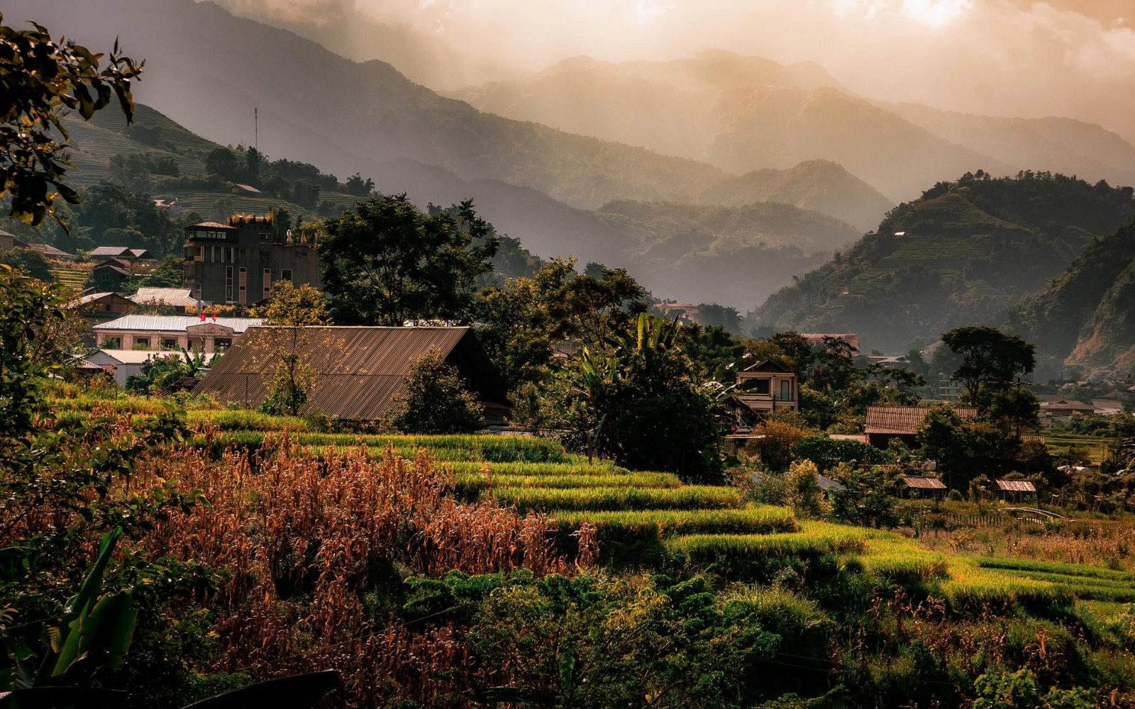 Peaceful Scenery Of Ta Van Village Among The Mountains.